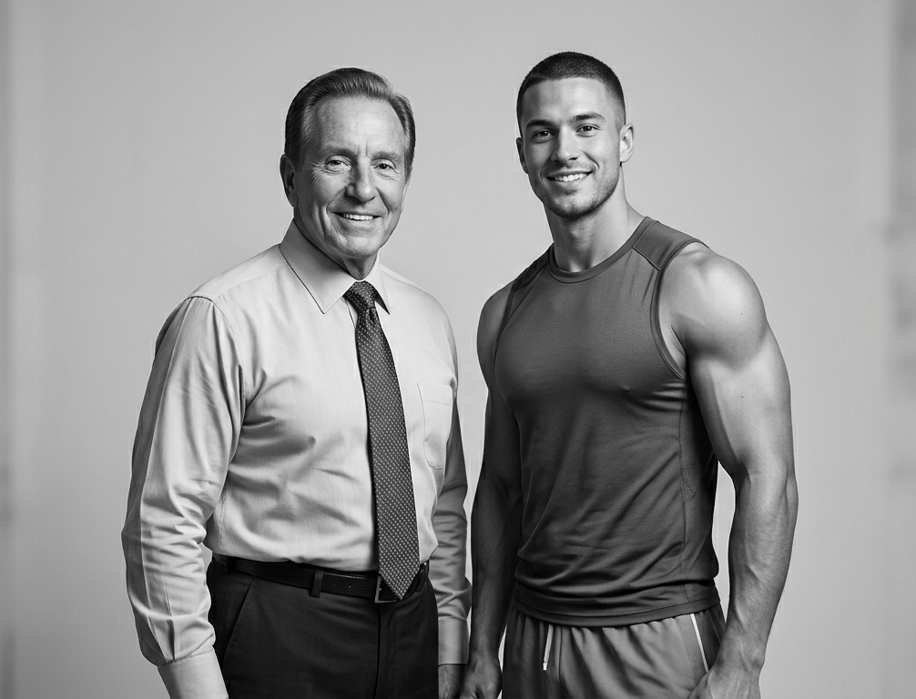 Two men posing together